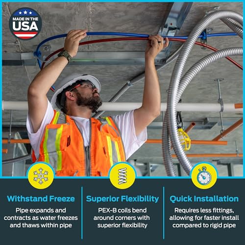 SharkBite 1/2 Inch x 100 Feet Blue PEX-B Flexible Water Pipe Coil, Made in USA