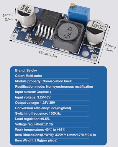 5 Pack LM2596 DC-DC Buck Converter Adjustable Voltage Regulator 3-40V to 1.5-35V