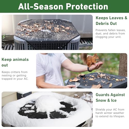 Black 36x36 AC Unit Cover for Outside Central Air Conditioners - Universal Mesh Protector