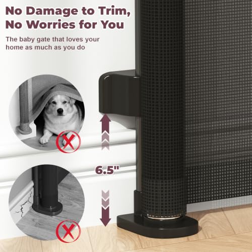Cideny Black 34" Tall x 58" Wide Retractable Mesh Baby & Dog Gate for Doorways and Stairs