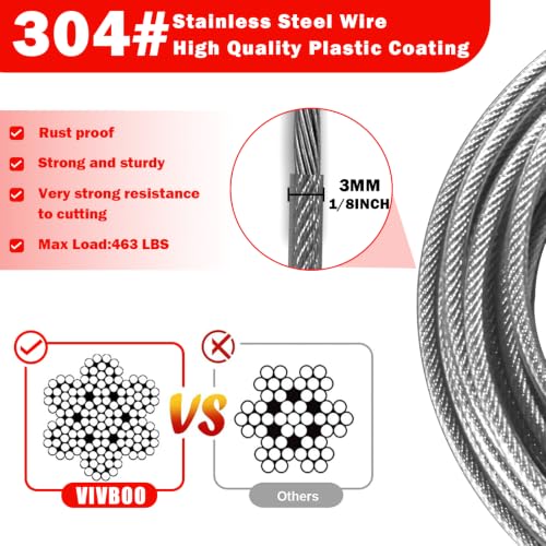 VIVBOO 1/8-Inch Stainless Steel Security Cable Lock Double Loop Black 4ft 2-Pack
