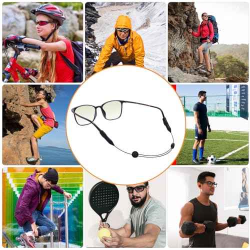 Yeahxing Adjustable Glasses Strap - 4 Pack 16Inch Eye Glasses String Straps with Retainer Ear Cushion, Eyewear Retainer, No Tail Anti Slip Sunglasses String Eyeglass Strap for Men Women