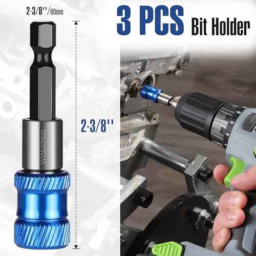WORKPRO Drill Bit Extension Set, 3Pcs 2-3/8''Magnetic Impact Drill Screwdriver Bit Holder, 1/4 Inch Hex Quick Release Bit Holder for Drill