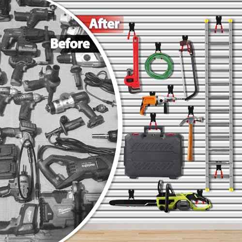 3-H Slatwall Accessories 14 Pack, Slatwall Hooks & Hangers 7 Sizes, Slat Wall Hanging Hooks, Proslat Accessories for Garage Wall Panels Organzing Garden Tools Chairs Ladder(Red)