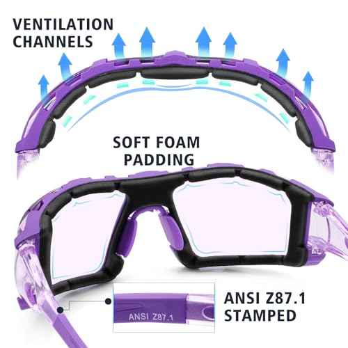 UKNOW Safety Glasses - Anti Fog Wraparound Lenses - Removable Foam Gasket - ANSI Z87.1 Protective Eyewear - Impact Resistant