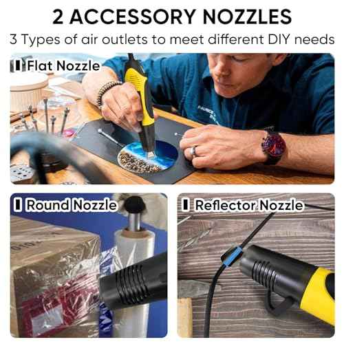 ROMECH 350W Heat Gun with 2 Nozzles, Dual Temp Heat Gun 400¡ÆF-660¡ÆF, Fast Heat Hot Air Gun with Overload Protection for DIY Craft Embossing Shrink Wrapping (Yellow)