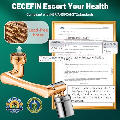 CECEFIN Swivel Faucet Extender Sink Aerator - 1080° Rotating, 2-Mode, Brass & ABS