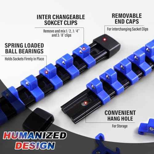 3-Piece Socket Organizer Rail Set, Premium Holder, Heavy-Duty Rack Kit ? 1/4¡±, 3/8¡±, 1/2¡± Sizes ? Ideal for Tool Storage