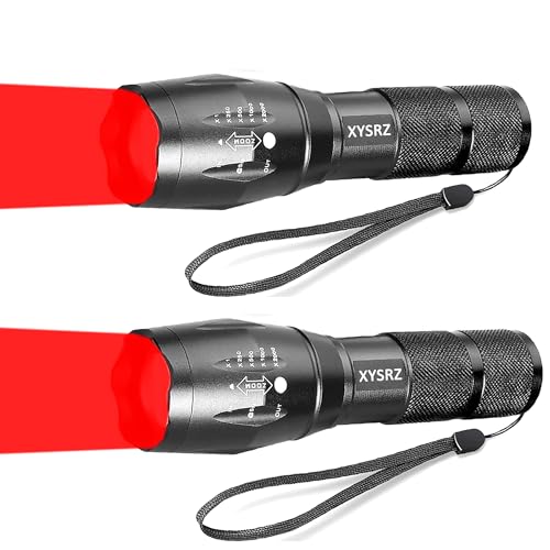 Military Red Light Flashlight Single Mode Zoomable Red Torch Light Red Flashlight for Hunting Astronomy Night Observation, 2 Pack