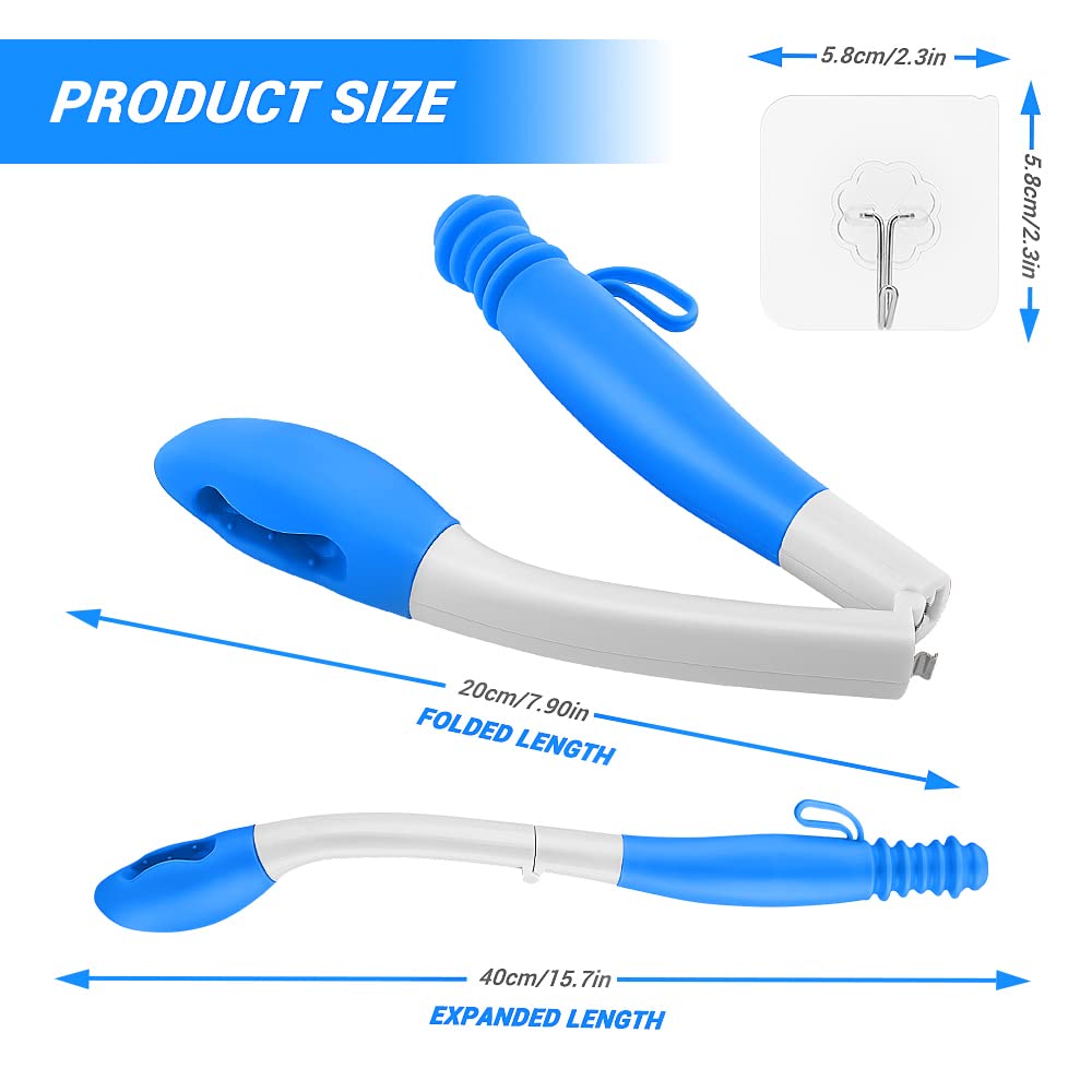 Jhua Foldable Butt Wiper Tool for Women Men Toilet Aids for Wiping 15.7" Long Comfort Bottom Buddy Wiping Aid, Self Wipe Assist Toilet Aids Wand for Disabled, Elderly, Overweight, Pregnant People