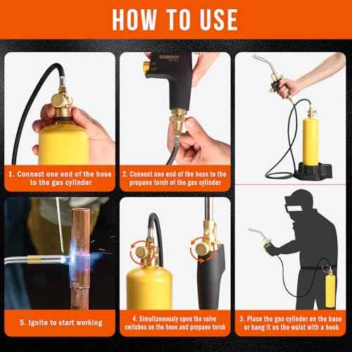 DOMINOX Propane Torch Head with 5FT Hose, Base and Cylinder Clip, Torch Head Trigger Start Gas Torch for Propane and Mapp, MAPP Gas Torch Kit for Soldering, Welding, Cooking (Not Included Gas Tank)
