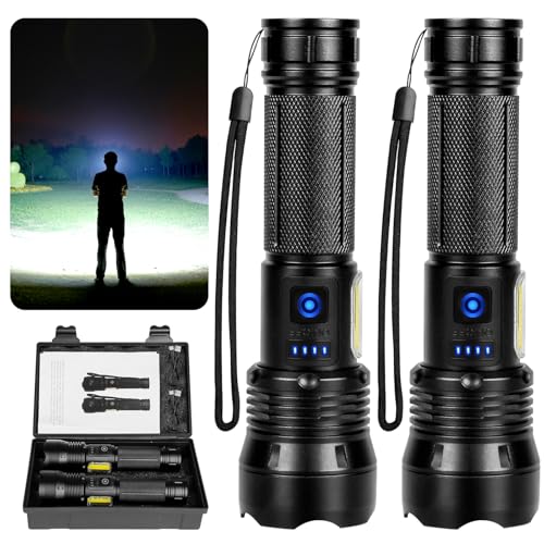 THY TRY Flashlights High Lumens - 2 Pack, Rechargeable Flashlights 90000 High Lumens, Super Bright LED Flashlight with 7 Modes, High Powered Flash Light for Home, Outdoor Activities