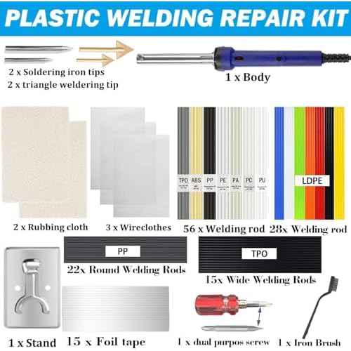 100W Plastic Welding Kit, Plastic Welder Soldering Iron Kit with 121pcs Rods, Professional Surface Repair Tool for Car Bumper with 4 Welding Tips, Patch Net,Hot Iron Stand,Wire Brush,Metal Stand, etc.
