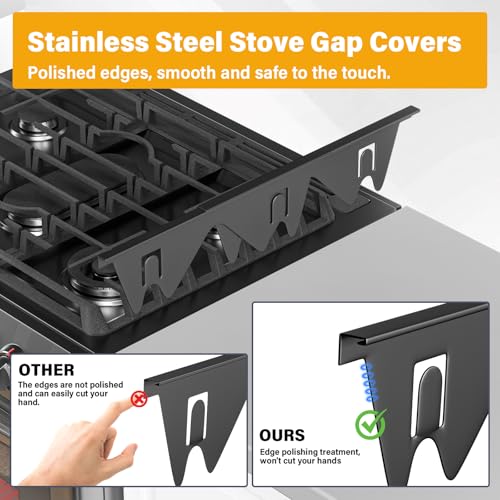 Stainless Steel Telescoping Stove Gap Cover 13.8"-27.5" Black (2 Pack)