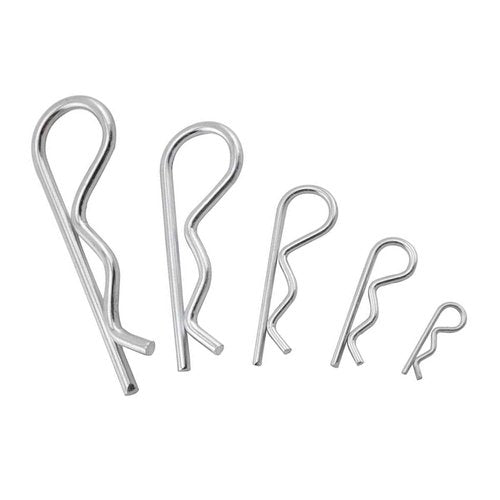 XBDZR 25 Pcs R Shaped Spring Cotter Pins Fastener Assortment Kit, Zinc Plated Steel Retaining Hair Pin for Hitch Pin Lock System - 5 Sizes