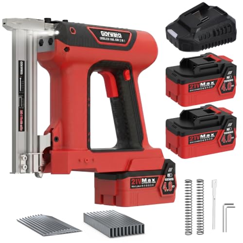 GoYwato 21V Cordless 2-in-1 Brad Nailer & Stapler Gun - Red