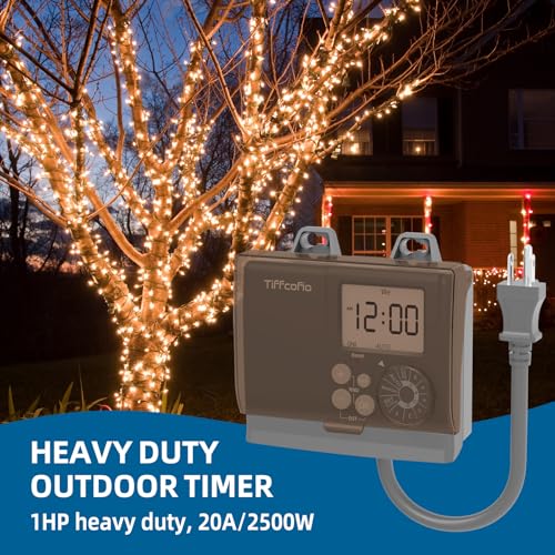 Outdoor Digital Pool Timer Waterproof 20A with 2 Grounded Outlets, Programmable, 6 Program Sets