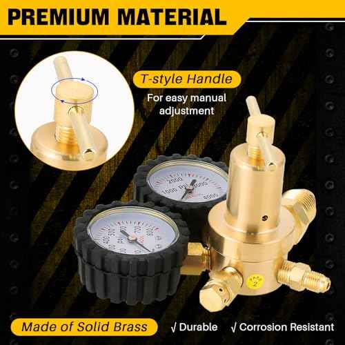 DASBET Nitrogen Gas Regulator with Double Gauges 0-800 PSI Delivery Pressure Range, 1/4" Male Outlet Connection and CGA580 Inlet Brass Connection for HVAC Purging