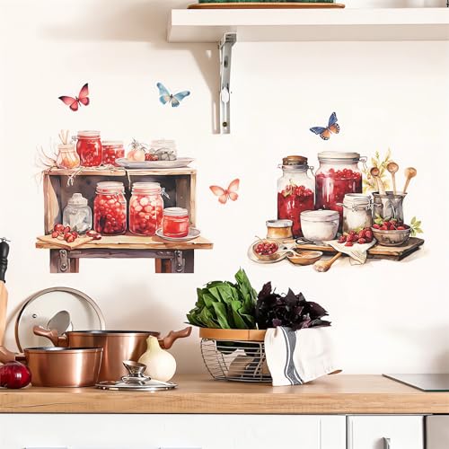Bowl Kitchenware Utensil Shelf Wall Stickers, sacinora Butterfly Painted Wall Decals Removable Vinyl Peel and Stick for Kitchen Dining Restaurant Baking Room Bar Home Decorations