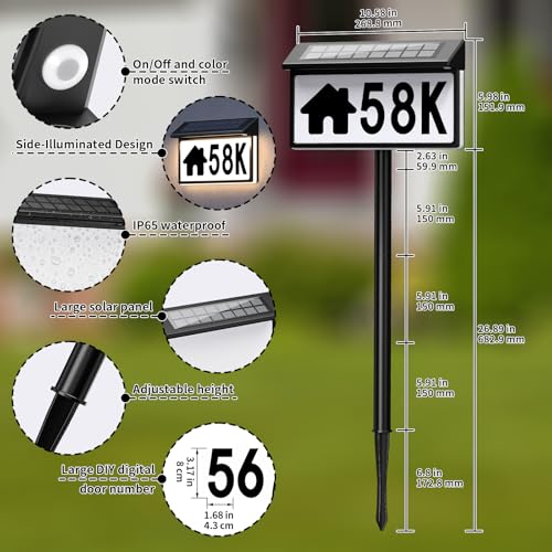 Black Solar Address Sign with Lighted House Numbers - Waterproof & Energy Efficient