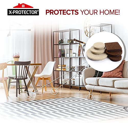 Brown & Beige Felt Furniture Pads 133 pcs – Floor & Chair Leg Protectors, Multiple Sizes