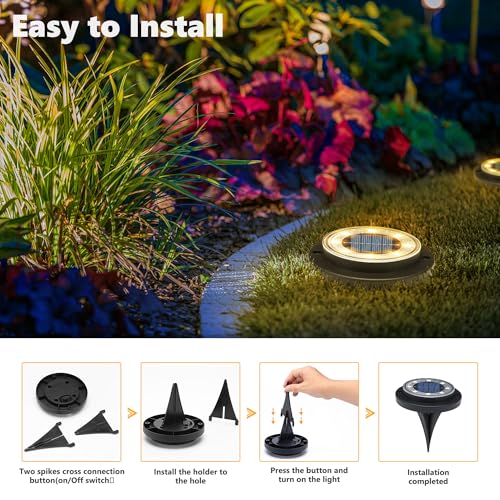 Solar Ground Lights Waterproof Outdoor 12 Pack Warm White 2-in-1