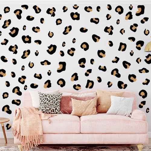 12 Sheets 348 Pcs Leopard Print Wall Decals - Cheetah Print Wallpaper for Bedroom, Living Room, Classroom Decoration