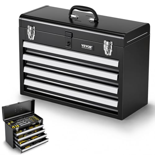 VEVOR 20.5-Inch Metal Tool Box with 4 Drawers, EVA Liners, Ball-Bearing Slides, Auto-Locking, Black
