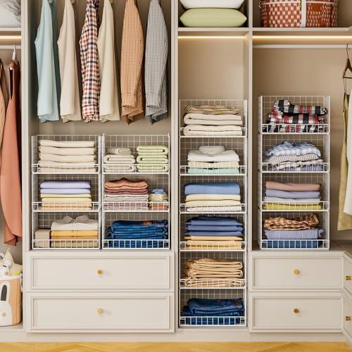 Yociyoga 6-Tier Stackable Closet Organizer Shelves White - Foldable Clothing Storage Bins