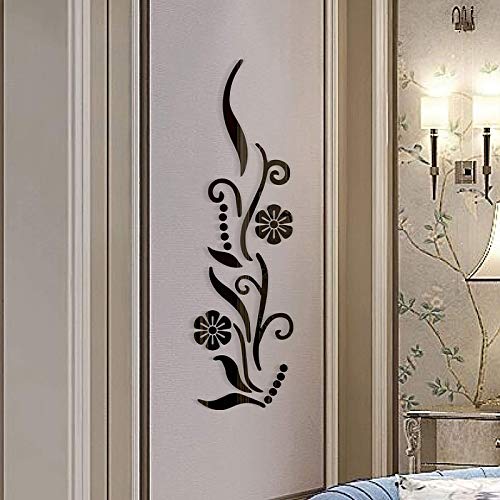 3D Flower Acrylic Wall Sticker for Bedroom Living Room Sofa Backdrop Tv Wall Background, 3D Removable Acrylic Wall Decor Decal Sticker for Home Decoration (Black)