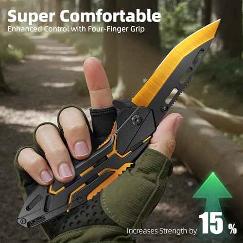 EDC Folding Pocket Knife for Men - Outdoor Survival Knife for Camping Hiking, Cool Gadgets Gifts for Dad/Him/Husband, Stocking Stuffers (Golden Black)