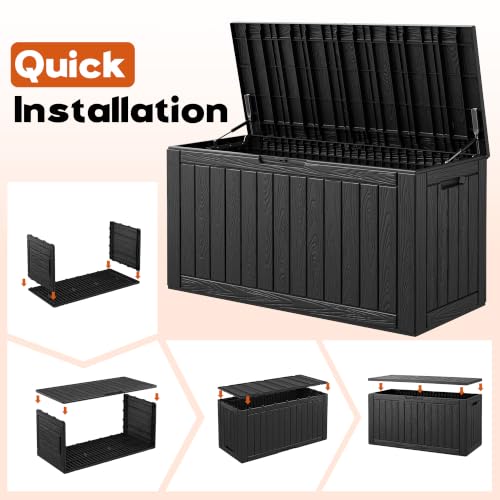 NBYSGO Striped Black Waterproof 120 Gallon Resin Deck Storage Box with Seat