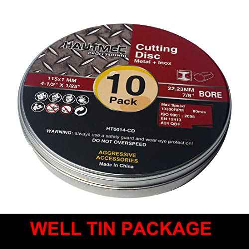 HAUTMEC Expert Grade 4-1/2" x .04" x 7/8" Cut Off Wheels with Portable Storage Box, 10-Pack Thin Metal Cutting Discs for Angle Grinder, Durable Grinding Wheel for Metals ? HT0014