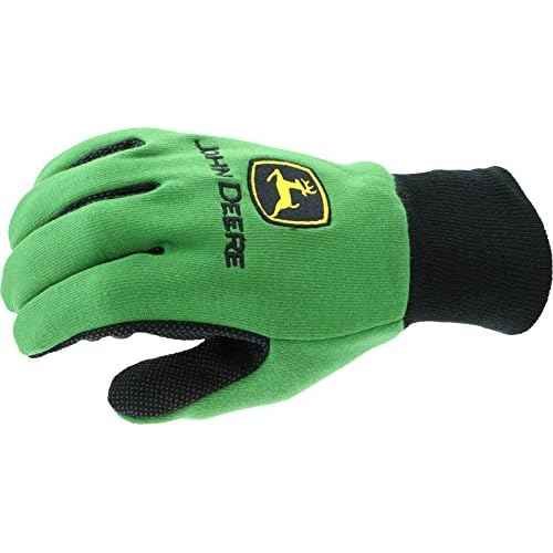John Deere JD00002 Jersey Gloves - 10 oz Jersey Gloves for Youth, Ribbed Knit Wrist, Polyester/Cotton Fabric, Straight Thumb, Green/Black