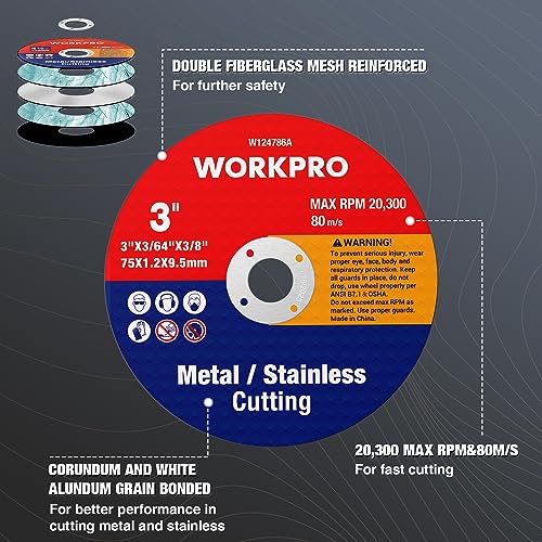 WORKPRO 20-Pack Cut-Off Wheels, 3 X 3/8-inch Metal&Stainless Steel Cutting Wheel, Thin Metal Cutting Disc for Angle Grinder