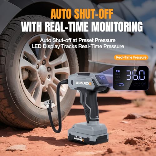 WORKPROX Portable Tire Inflator - Wireless 150 PSI Car & Bike Air Pump with Digital Gauge