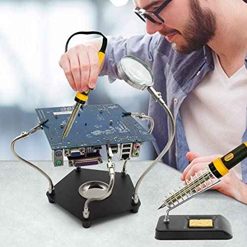Kaisiking Helping Hand Soldering Third Hand Soldering Tool PCB Holder with Soldering Iron Stand, Metal Base Flexible Metal Arms for Soldering, Electronic Repair