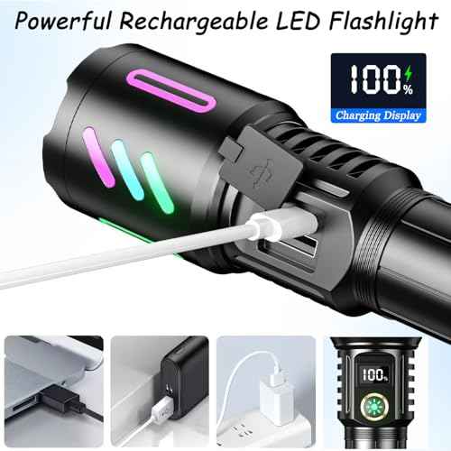 Rechargeable Flashlights 990,000 Lumens, Super Bright Flashlights with 5 Modes Adjustable, Waterproof Flashlight Powerful Flash Light for Home Camping Hiking Emergencies Gift