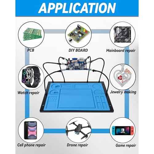 Kaisi Helping Hands Soldering Station with Soldering Mat,6 Flexible Arms Third Hand Tool Heat-Resistant Silicone Solder Mat Base Soldering Kit Helping Hands for Electronic Repair Soldering Jewelry DIY