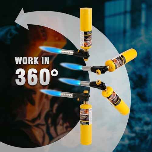 Propane Torch Head,Powerful 4-Flame Blow Torch Head Trigger Start Propane Torch with Igniter MAPP Gas Torch Kit Grill Gun on 1-lb Propane Tank Holder for Soldering Welding Brazing Cooking