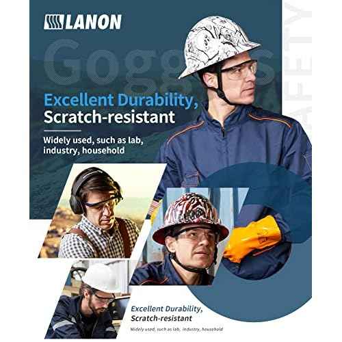 LANON Anti-Fog Safety Goggles with Ajustable Temples, 2.5 Times ANSI Z87.1 Double-sided Antifog, Side Protection, High Transmission, Lightweight & Comfortable Safety Glasses.