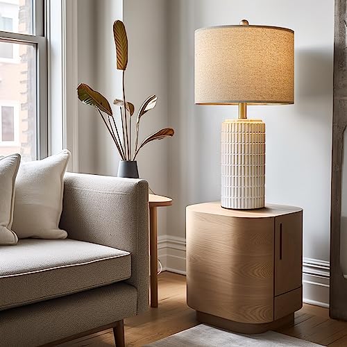 PoKat 23-Inch Modern Ceramic Table Lamp Set of 2 - Beige and White, Living Room & Bedroom Decor