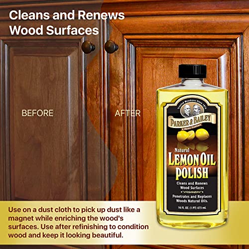 Parker & Bailey Lemon Oil Polish for Furniture & Wood - 16 oz - Natural Lemon Scented Restorer & Cleaner