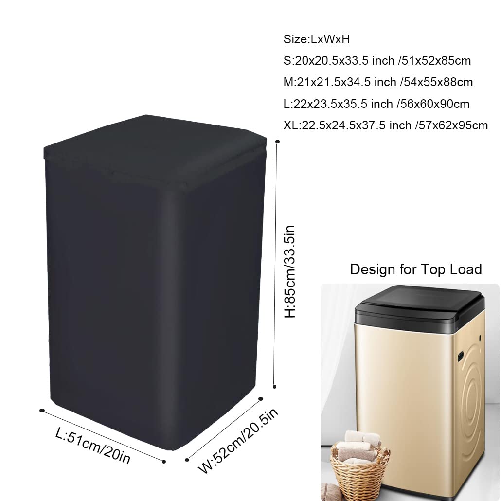 SUNSURE Top Load Washing Machine Protection Cover - Dustproof, Waterproof, Black (S-20x20.5x33.5inch)