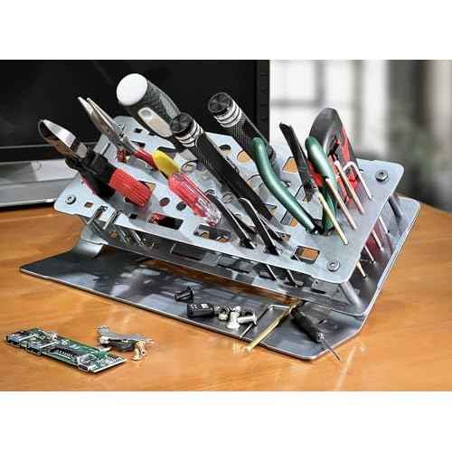 Screwdriver Rack, Small Tool Storage Holder for Desk Top, Work bench Organizer, Aluminum Alloy, Dark Grey