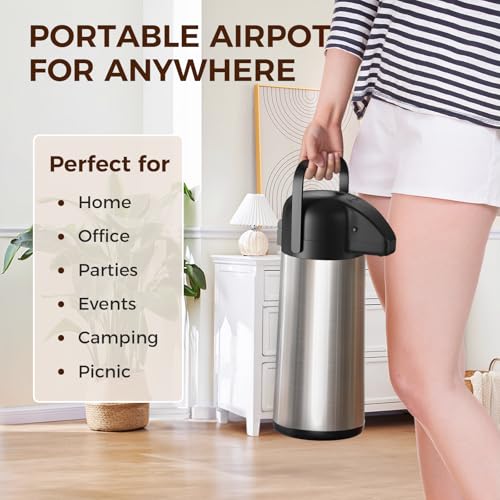 Gezoss 102oz/3L Stainless Steel Airpot Coffee Carafe with Pump, 304 Food-Grade Insulated