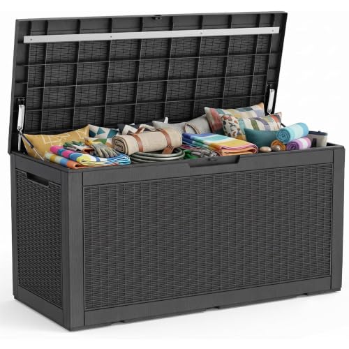 PatioZen 150 Gallon Lockable Resin Deck Box Black Outdoor Storage for Patio & Garden