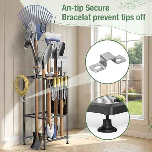 Garden Tool Organizer,Metal Yard Tool Organizer,Holds 50 Long-Handled Tools/Rakes/Brooms,Side Garden Pocket,Heavy Duty Steel Yard Tool Storage Rack for Garage,Shed, Outdoor
