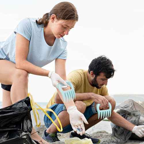 DOSTATNI Sand Scoop with Shovel Sand Flea Rake with Beach Mesh Bag Plastic Sand Sifter for The Beach Shell Scooper Shark Teeth Digger for Picking Up Shells Sea Glass Hunting Tools Beach (Blue)