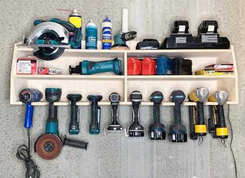 Cordless Drill Organizer Rack 10-Slot Birch Plywood Wall Mount Shelf